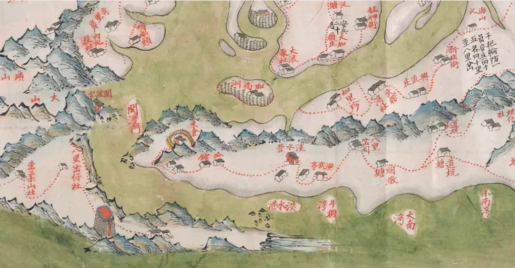 臺灣府訊塘圖(部分)，1735年－1759年，現存英國大英圖書館。 