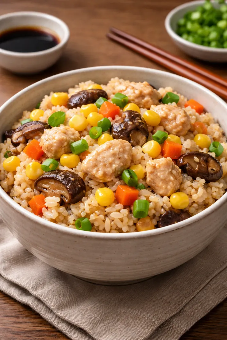 電鍋雞肉蔬菜拌飯完成