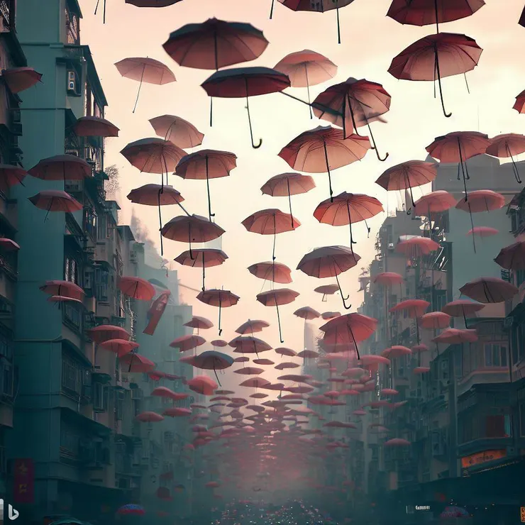 AI讀完新聞之後繪製的百年後香港街頭