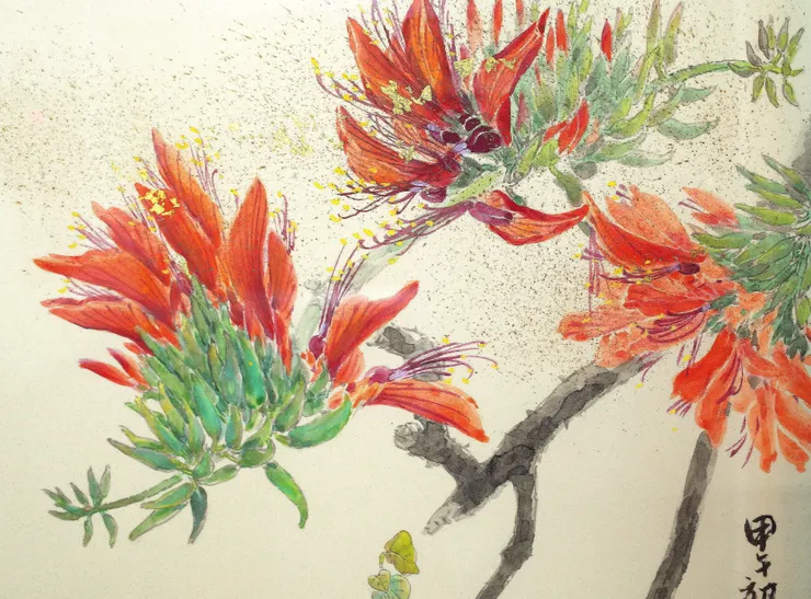 〈莿桐花開〉局部－莿桐花