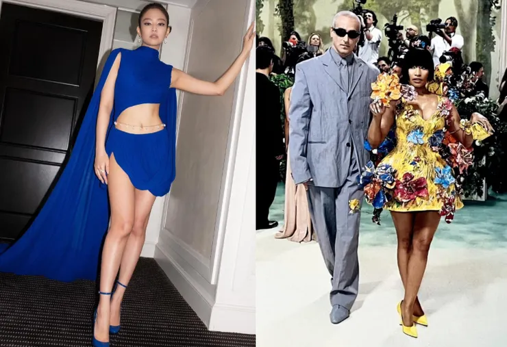 Jennie穿了Alaïa的寶藍色禮服，Nicki Minaj穿Marni小洋裝。圖/摘自IG