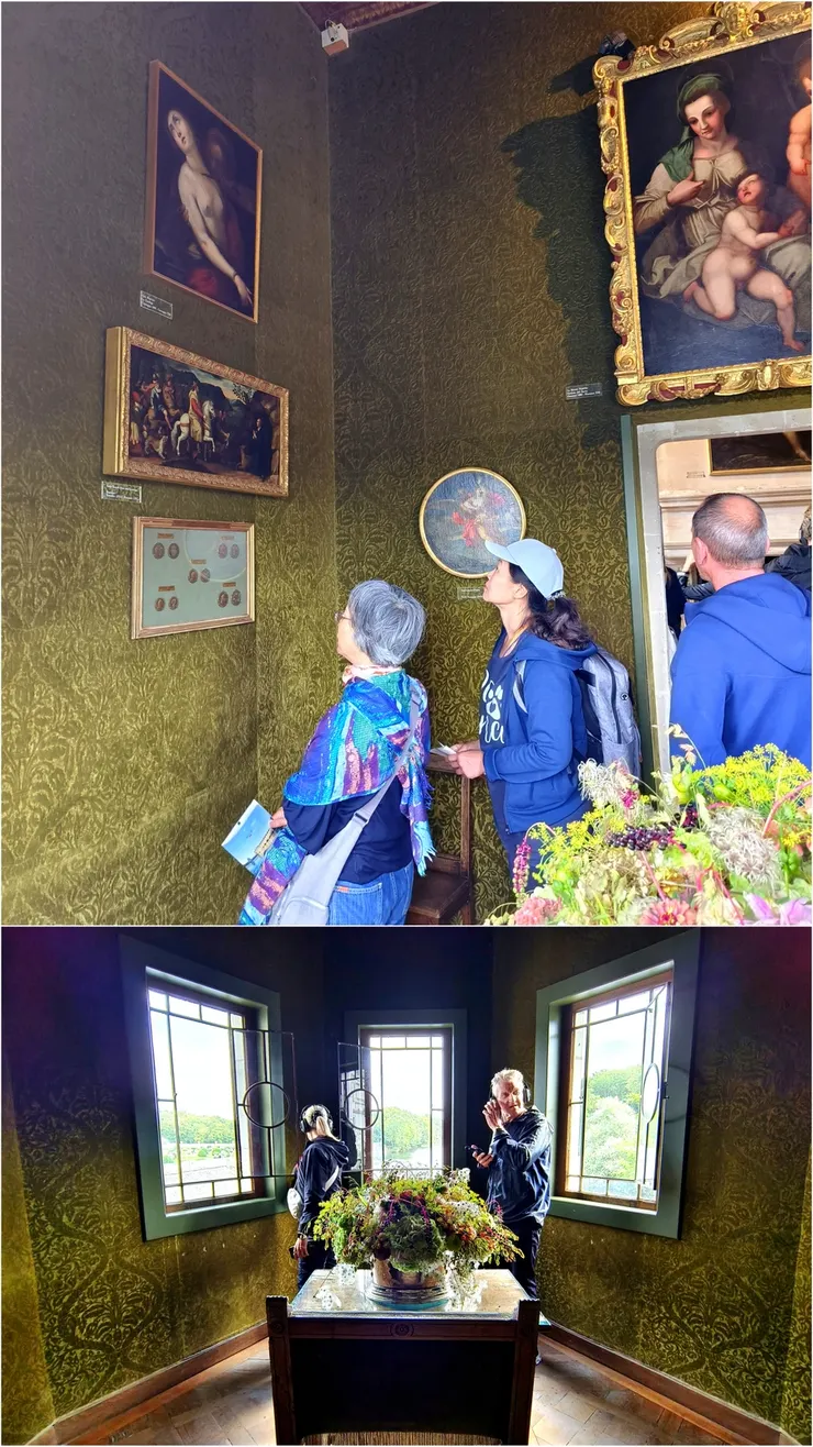 【在綠色辦公廳旁的小房間,王后用做書房,窗外可見謝爾河與黛安娜花園的美麗風光。】