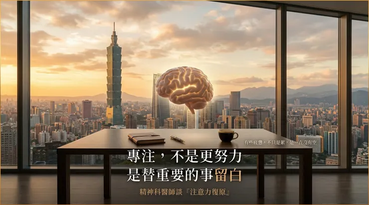 找回專注的寧靜,往往不需要逼自己更自律;而是試著關閉干擾源,為大腦創造一段「不被打斷的時間」,讓疲憊的認知功能得以喘息。