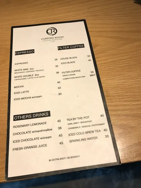 cupping room menu