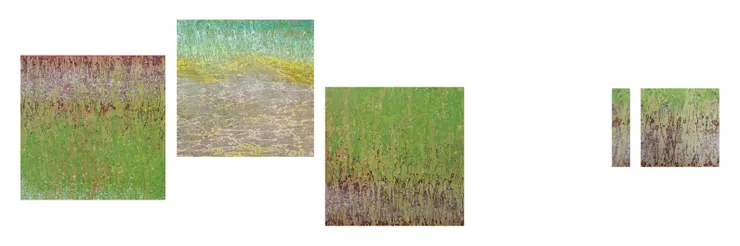 積吶虹光，〈稻香〉，2016年，壓克力顏料、紙。