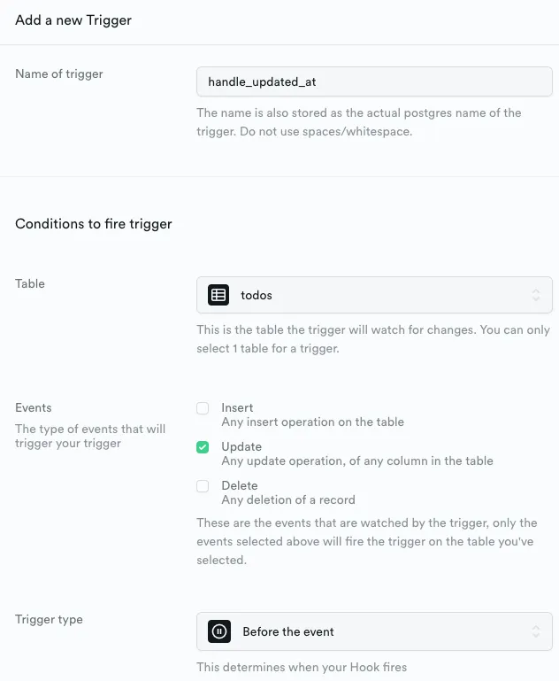 新增觸發器(Trigger)面板