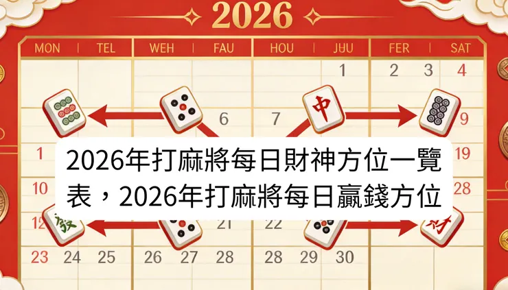 2026年打麻將每日財神方位一覽表，打麻將每日贏錢方位