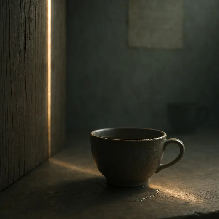 附語：清晨的薄光斜落在桌面，一只小杯仍帶溫霧，杯底留下一圈潮線。 牆上褪色紙張微晃，第三下遲到未至。