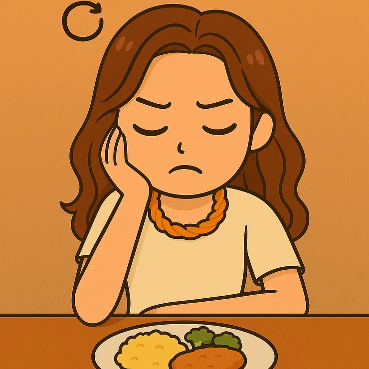 看著我最愛的美食，但我腦袋彷彿一直自動循環播放著我在意的畫面。