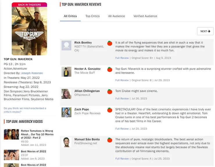 爛番茄的評論並不會太長