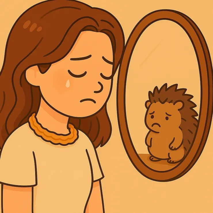 當我終於敢直視自己時，鏡子裡倒映的不是別人，而是那隻由我化身為渾身是刺的小刺蝟。原來我懺悔的淚水，都是在一次次看見牠、承認牠就是我的時候流下的。