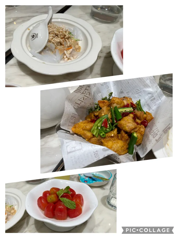 雞絲涼皮、椒麻辣子雞、桂花番茄。