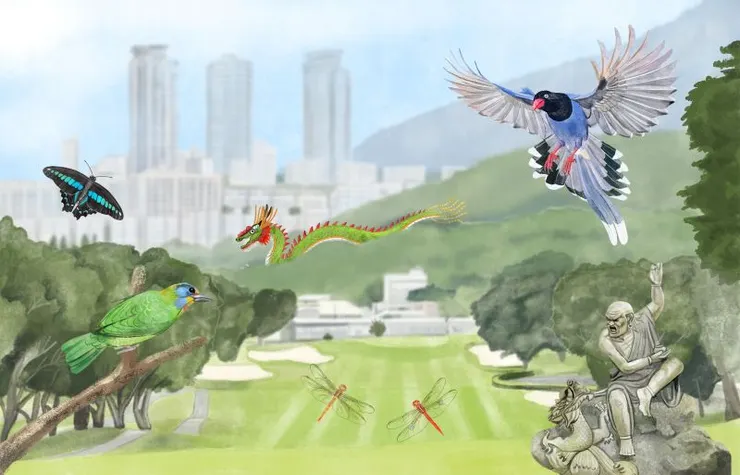 ▲國際生態專家Delphine Tseng 曾佳品製作【國華球場生態專書】第一洞 降龍羅漢手稿