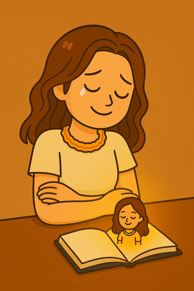 我坐在桌邊看著日記,眼角掉著眼淚卻也微微笑著。 日記裡,那個小小的自己正被光照亮—原來文字,真的能讓我重新遇見自己, 並且輕輕地,把她擁進懷裡。