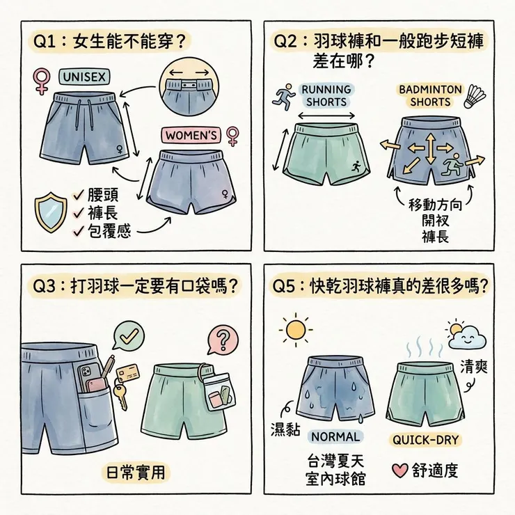 羽球褲常見問題：女生能不能穿、口袋、褲長和快乾怎麼看