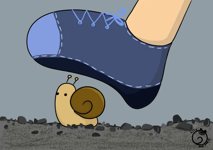 大腳與小蝸,粉身碎骨前一秒