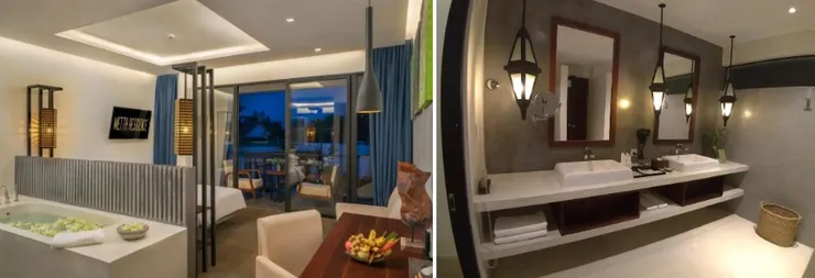 房間附有超大浴缸外還有兩套洗手台，不怕旅伴跟你搶