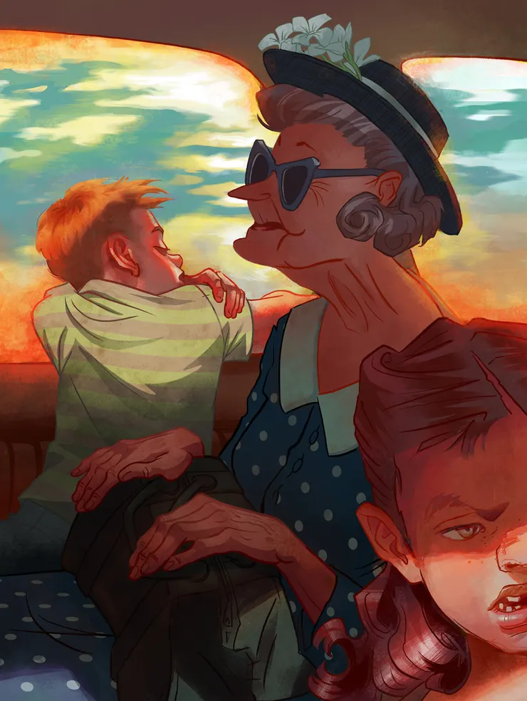 祖母和孫子孫女 插圖