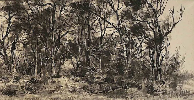 〈海風・新竹香山寫生〉局部－木麻黃