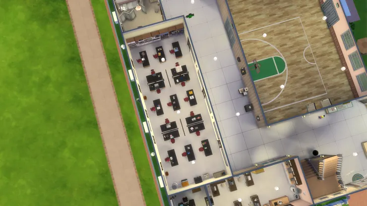 這是教員室的平面圖，可以看到隔壁的長走廊和禮堂。