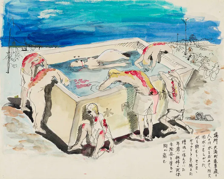 在防火用水旁斷氣的人們。(小野木明作)