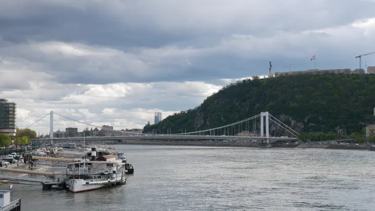 在橋上瞅一眼傍晚要去爬的蓋特勒山丘和最高處的自由女神像