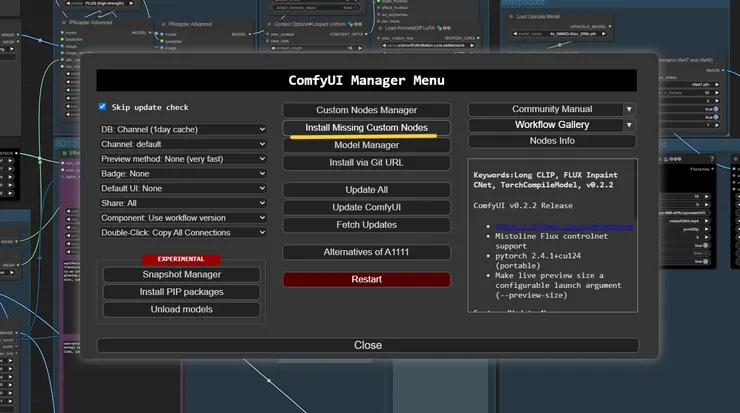 ▲利用 Manager的 Install Missing Custom Nodes來一鍵安裝齊全