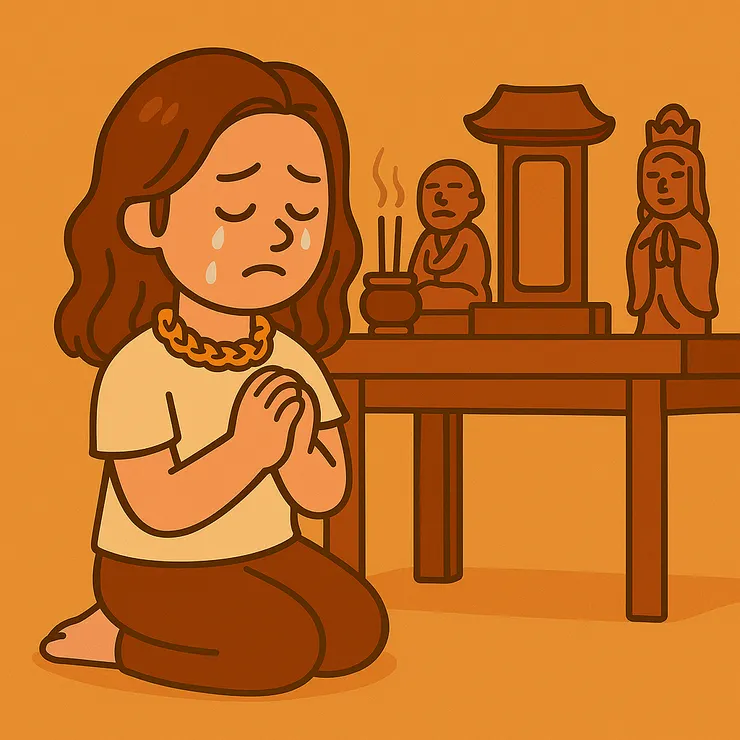 那時的我，對媽媽的離世，其實是憤怒的，也是傷心的，更是害怕的。 我知道她的病好不起來，卻還是忍不住把情緒全發洩在神明身上。 我不是不信神，只是太痛、太慌，不知道怎麼求救。 或許，那些質問和眼淚，其實是我唯一還敢開口的方式。又或者說，我以為我是在質問祂，後來才懂，其實我是想叫祂抱我。