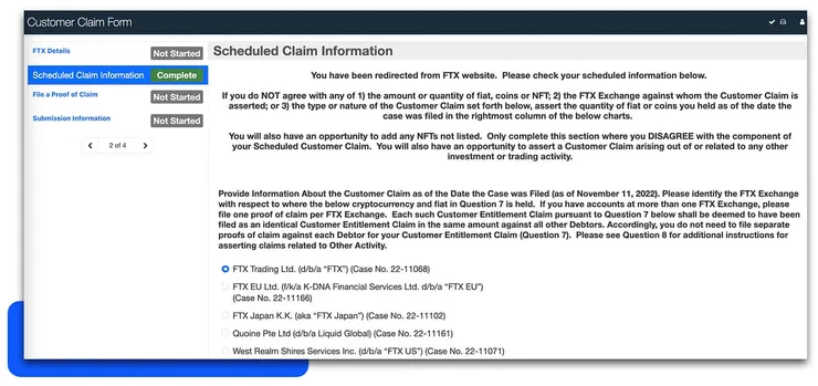 表單二：Scheduled Claim Information