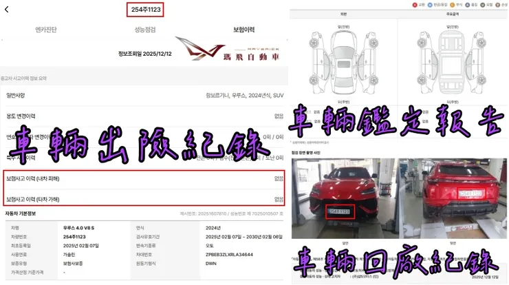 Lamborghini Urus 4.0 V8 S外匯車車況、鑑定報告、回廠紀錄。 