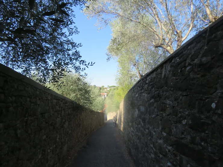 住宿的民宅位於山坡，由小徑走下山，兩邊有古牆。
