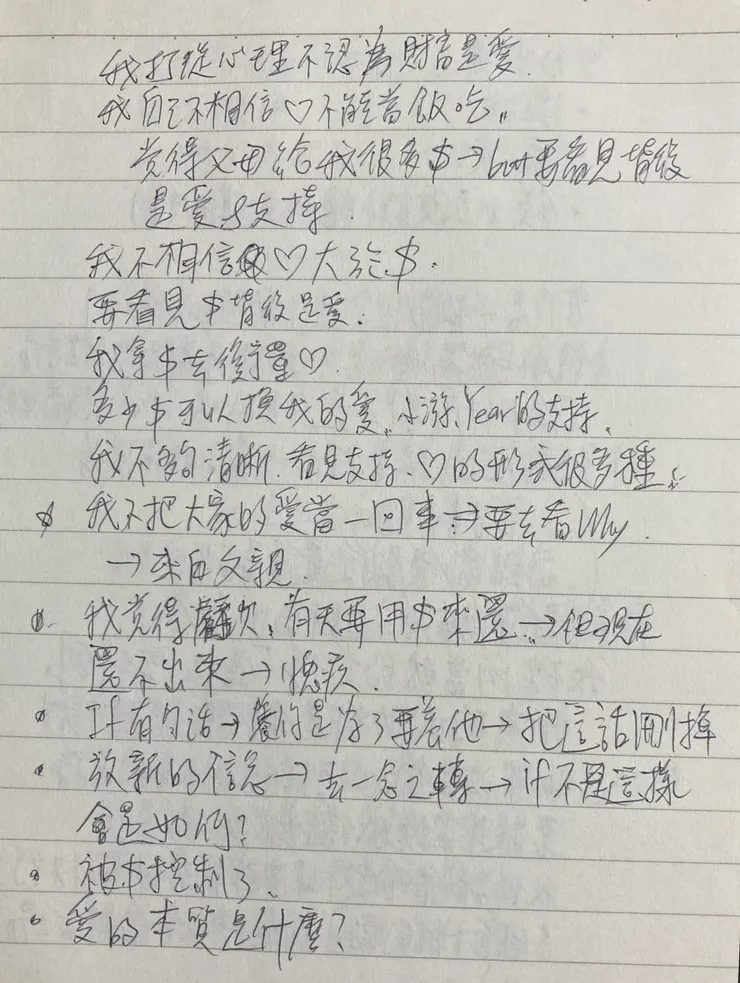 唐鳳曾說，心的傷口就是光的入口，當可以直視那些很羞恥的過往再次翻開的時候，才發現自己布施的文章最終來提醒的對象一直都是自己，為自己而寫、為自己而參，那樣的累積總有一天會沁透所有烏雲的吧