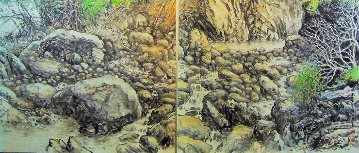 〈野溪新綠〉局部－溪石