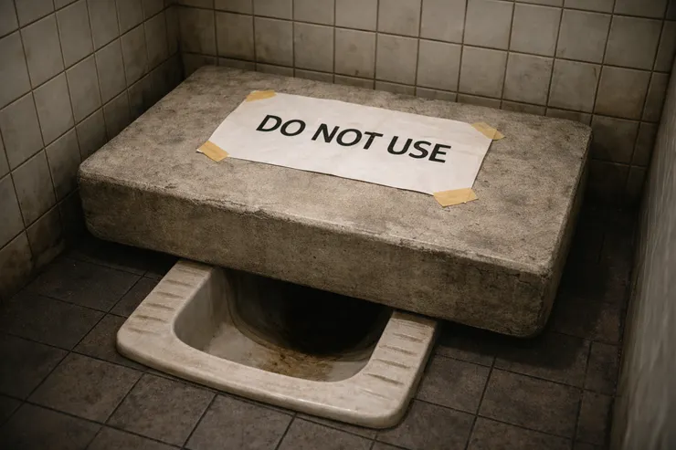 被覆蓋的“入口” 。夢中不是這種石板，而是常見的馬桶水箱蓋 - AI