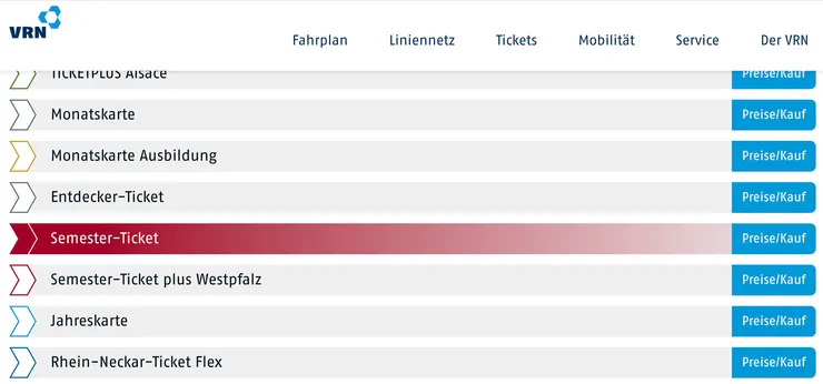 MyVRN 學期票購買頁面