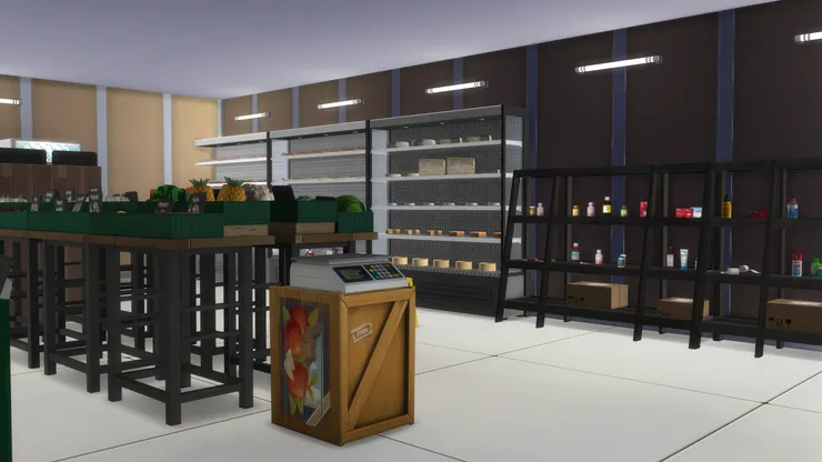 雖然天花板有吊燈，但仍然很暗，所以牆上加裝很多光管，也讓貨品顯眼些。