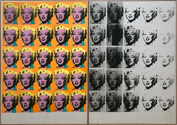 【圖12】Andy Warhol，《Marilyn Diptych》，1962年，壓克力、畫布，205.4 × 144.8 cm，Andy Warhol視覺藝術基金會典藏。圖片來源：smarthistory。
