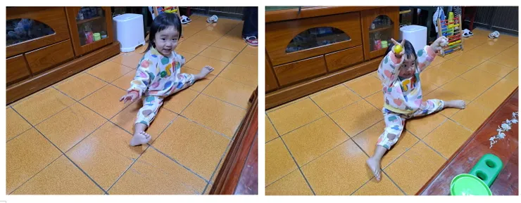 小妞表演一字馬，一次得到二顆球