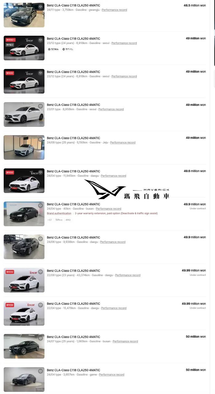 韓國賓士CLA250中古車行情