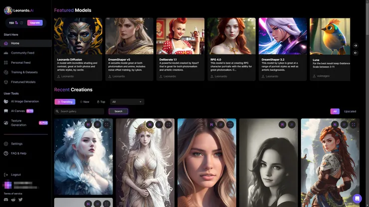Leonardo.Ai首頁畫面