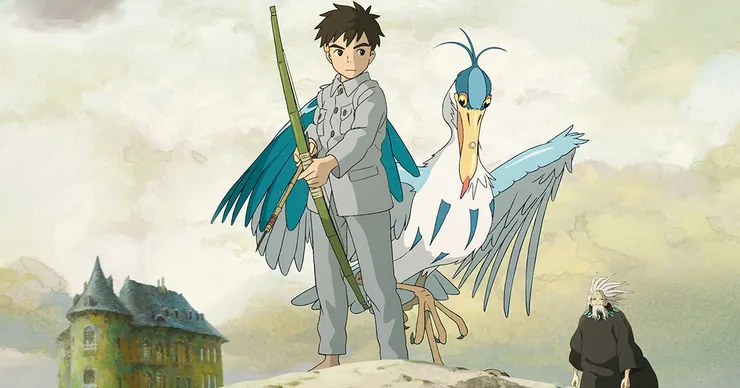 蒼鷺與少年，以及創造下界的重要人物——舅公。（Source: GKIDS Films）