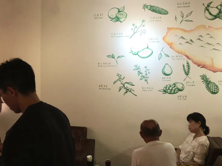 學吧精釀右牆上的台灣島圖標示著各地特色物產