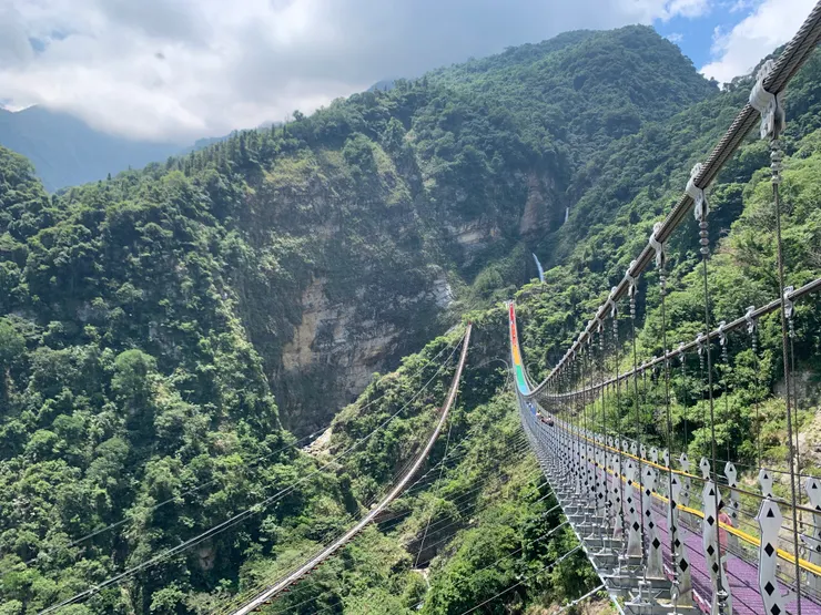 於七彩吊橋旁拍攝的七彩吊橋及雙龍瀑布