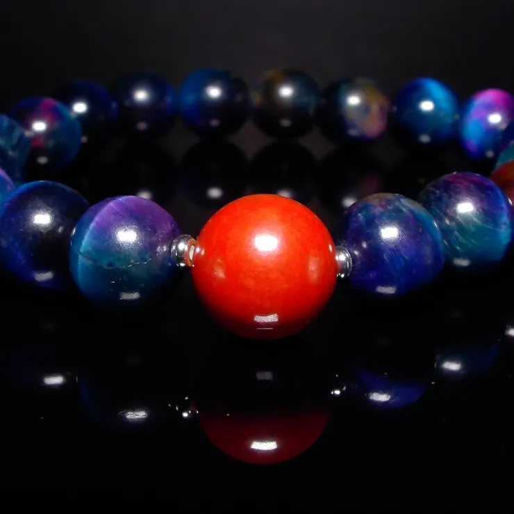 帝王朱砂與紫虎水晶&nbsp;帝虎之力 男士手鍊QBR-00019