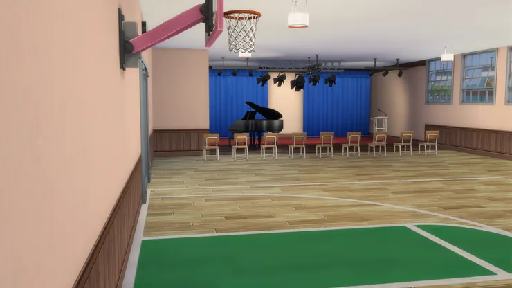 真的能打籃球哦，有標準的籃框和球場線，只是別射到天花板的吊燈。