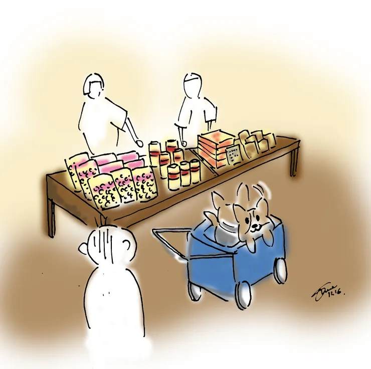 阿忌一直在車子上左顧右盼，討的阿姨們一直跟我們聊天跟推銷商品