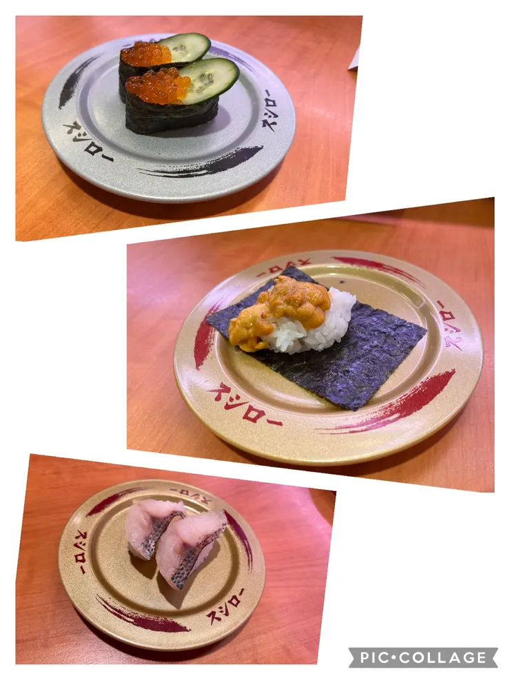 鮭魚卵軍艦、壽司海苔包、應該是某種海鱺握壽司。