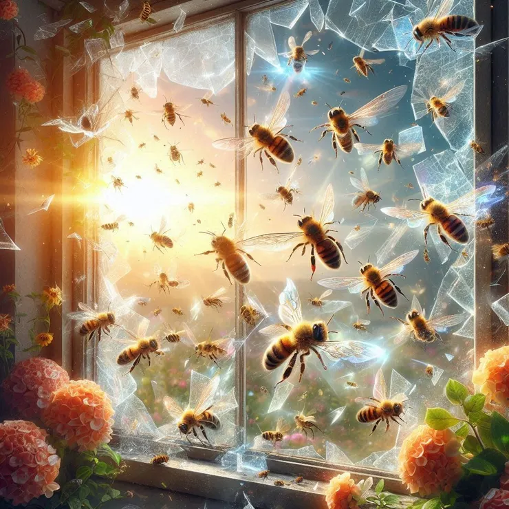 請AI畫兩個小和尚吵架畫不出來，只好改成蜜蜂撞破玻璃，結果變成一群XDDDD