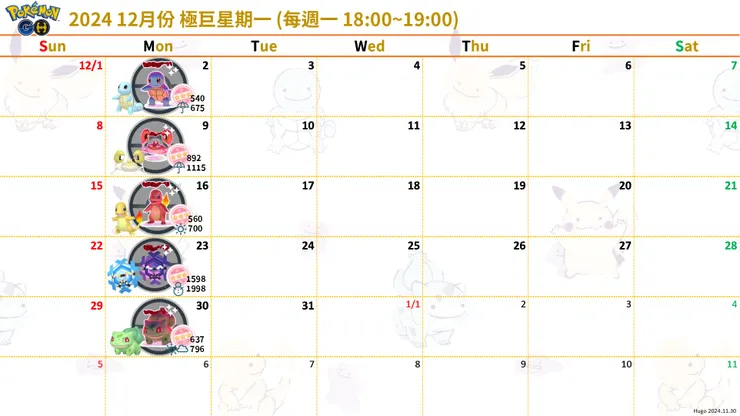 2024 12月份極巨星期一