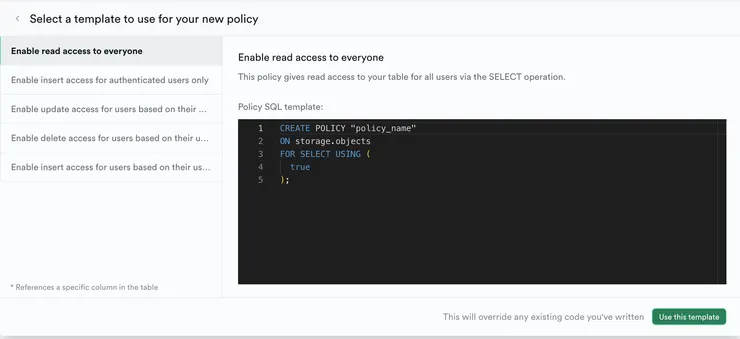 supabase官方的儲存空間模板